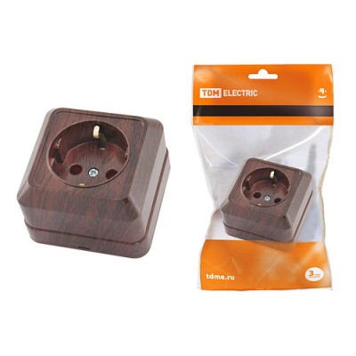 Розетка 2П+З открытой установки IP20 16А, бук "Ладога" TDM Розетка 2П+З открытой установки IP20 16А, бук "Ладога" TDM