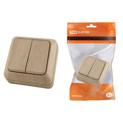 Выключатель 2-кл. открытой установки IP20 10А, сосна "Ладога" TDM Выключатель 2-кл. открытой установки IP20 10А, сосна "Ладога" TDM