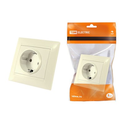 Розетка 2П+З 16А 250В с защ. шт. сл. кость "Лама" TDM Розетка 2П+З 16А 250В с защ. шт. сл. кость "Лама" TDM