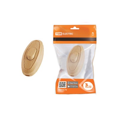 Выключатель на шнур 6А 250В ЭКО сосна TDM Выключатель на шнур 6А 250В ЭКО сосна TDM