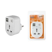 Адаптер универсальный поворотный с/з 250В 16А + 2USB 2.1A белый TDM
