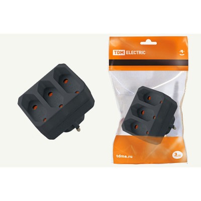 Блок на 3 гнезда 2П 2,5 А 250 B под плоскую вилку черный TDM Блок на 3 гнезда 2П 2,5 А 250 B под плоскую вилку черный TDM