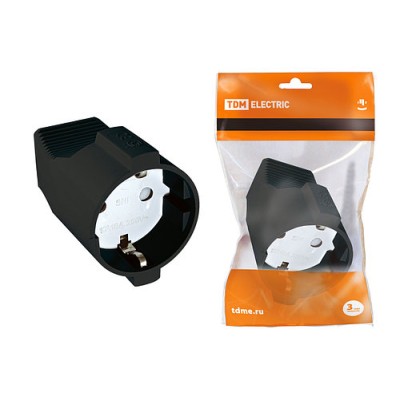 Кабельная розетка 2П+3 с з/ш 16А 250B черная TDM Кабельная розетка 2П+3 с з/ш 16А 250B черная TDM