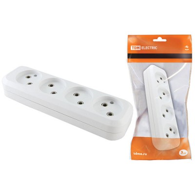 Колодка розеточная 4 гнезда 2П б/з 10А 250В белая TDM Колодка розеточная 4 гнезда 2П б/з 10А 250В белая TDM