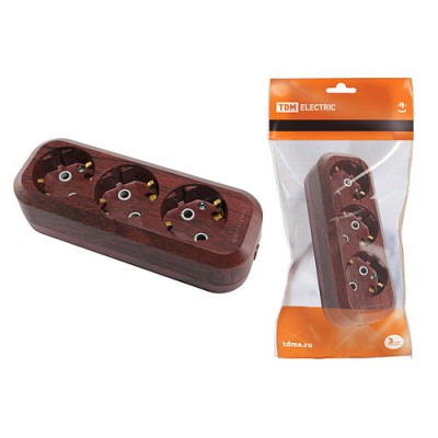 Колодка розеточная 3 гнезда 2П+3 16А 250В "Эко" (бук) TDM Колодка розеточная 3 гнезда 2П+3 16А 250В "Эко" (бук) TDM