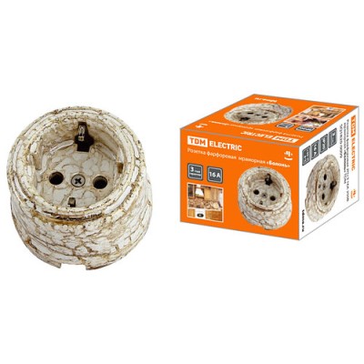 Розетка фарфоровая 2П+З 16А 250В мраморная «Болонь» TDM Розетка фарфоровая 2П+З 16А 250В мраморная «Болонь» TDM