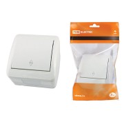 Выключатель на 2 направления 1-кл. открытой установки IP44 10А белый "Селигер" TDM