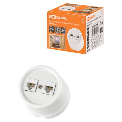 Розетка двойная телефонная RJ11 белая «Болонь» TDM Розетка двойная телефонная RJ11 белая «Болонь» TDM