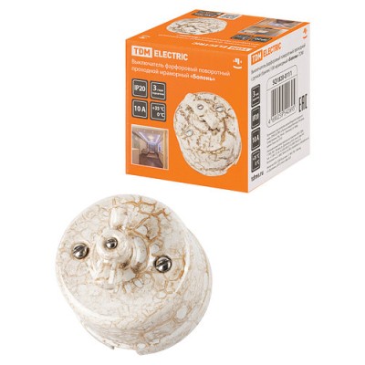 Выключатель фарфоровый поворотный проходной с ручкой (бантик) 10А мраморный «Болонь» TDM Выключатель фарфоровый поворотный проходной с ручкой (бантик) 10А мраморный «Болонь» TDM