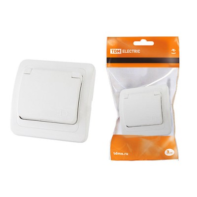 Розетка с крышкой 2П+З 16А IP44 белая "Валдай" TDM Розетка с крышкой 2П+З 16А IP44 белая "Валдай" TDM