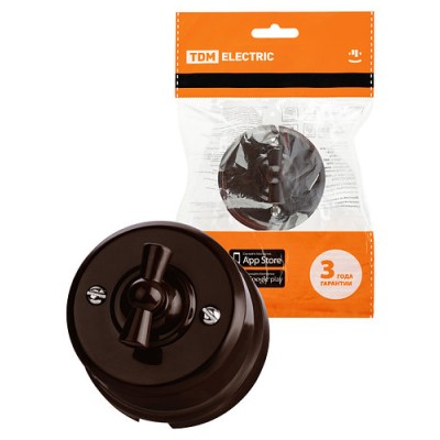 Выключатель поворотный проходной с ручкой (бантик) 10А коричневый «Виви» TDM Выключатель поворотный проходной с ручкой (бантик) 10А коричневый «Виви» TDM