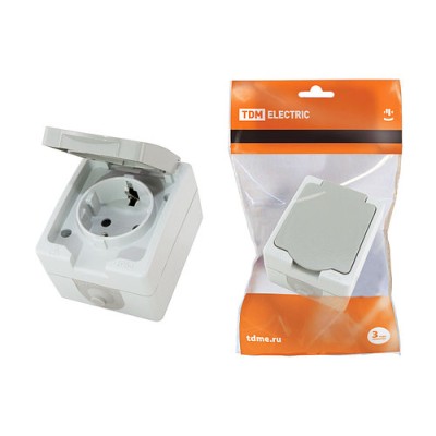 Розетка 2П+З открытой установки IP54 16А серая "Вуокса" TDM Розетка 2П+З открытой установки IP54 16А серая "Вуокса" TDM