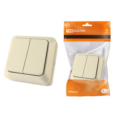 Выключатель 2-кл. открытой установки IP20 10А, сл. кость "Ладога" TDM Выключатель 2-кл. открытой установки IP20 10А, сл. кость "Ладога" TDM