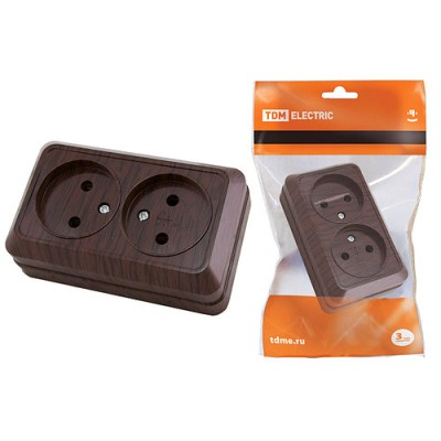 Розетка двойная 2П открытой установки IP20 10А, бук "Ладога" TDM Розетка двойная 2П открытой установки IP20 10А, бук "Ладога" TDM