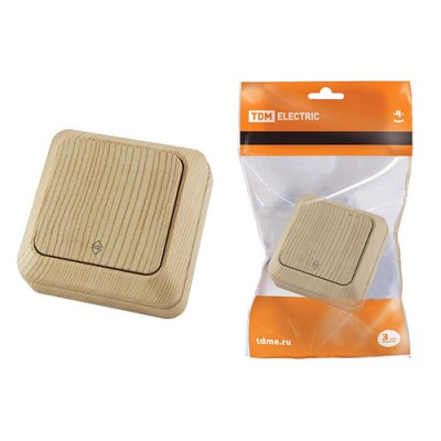 Переключатель на 2 направления 1-кл. открытой установки IP20 10А, сосна "Ладога" TDM Переключатель на 2 направления 1-кл. открытой установки IP20 10А, сосна "Ладога" TDM