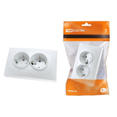 Розетка двойная 2П+З 16А 250В с защ. шт. белая "Лама" TDM Розетка двойная 2П+З 16А 250В с защ. шт. белая "Лама" TDM