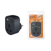 Адаптер универсальный поворотный с/з 250В 16А + 2USB 2.1A черный TDM