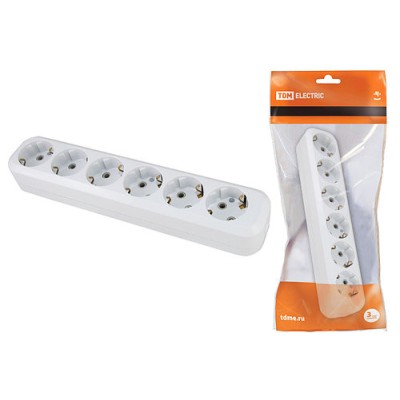 Колодка розеточная 6 гнезд 2П+З 16А 250В белая TDM Колодка розеточная 6 гнезд 2П+З 16А 250В белая TDM