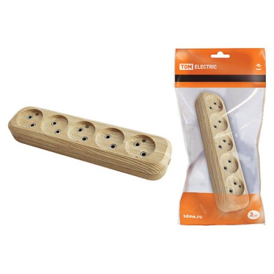 Колодка розеточная 5 гнезд 2П б/з 10А 250В "Эко" (сосна) TDM Колодка розеточная 5 гнезд 2П б/з 10А 250В "Эко" (сосна) TDM