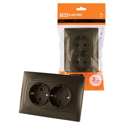 Розетка двойная 2П+З 16А 250В бронза "Лама" TDM Розетка двойная 2П+З 16А 250В бронза "Лама" TDM