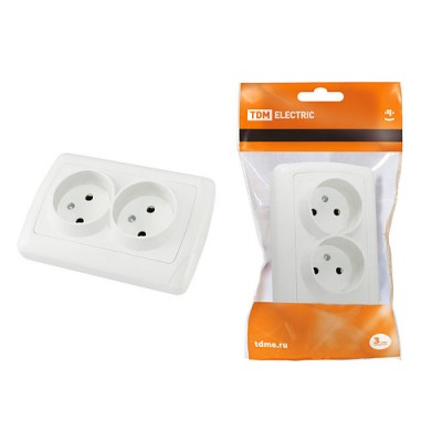 Розетка двойная 2П 10А 250В белая "Онега" TDM Розетка двойная 2П 10А 250В белая "Онега" TDM