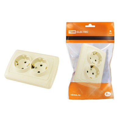 Розетка двойная 2П+3 16А 250В сл. кость "Онега" TDM Розетка двойная 2П+3 16А 250В сл. кость "Онега" TDM