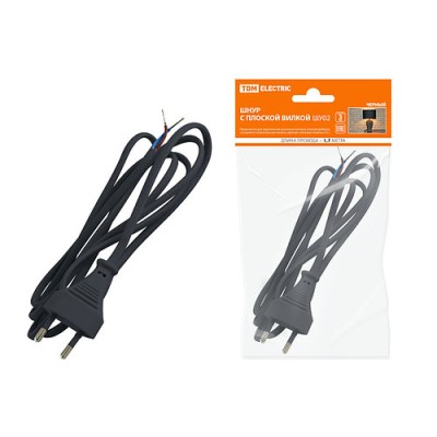 Шнур с плоской вилкой ШУ02 ШВВП 2х0,75мм2 1,7 м. черный TDM Шнур с плоской вилкой ШУ02 ШВВП 2х0,75мм2 1,7 м. черный TDM