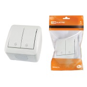 Выключатель на 2 направления 2-кл. открытой установки IP44 10А белый "Селигер" TDM