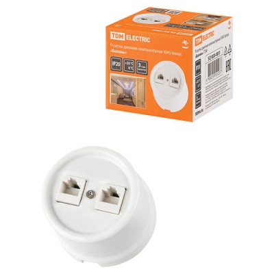 Розетка двойная компьютерная RJ45 белая «Болонь» TDM Розетка двойная компьютерная RJ45 белая «Болонь» TDM