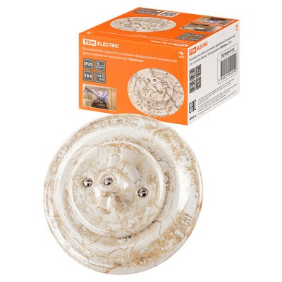 Выключатель скрытой установки фарфоровый поворотный 2-кл. с ручкой (бантик) 10А мраморный «Болонь» TDM Выключатель скрытой установки фарфоровый поворотный 2-кл. с ручкой (бантик) 10А мраморный «Болонь» TDM