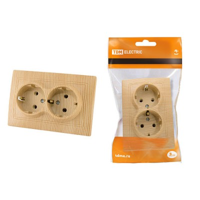 Розетка двойная 2П+З 16А 250В "ЭКО" (сосна) "Таймыр" TDM Розетка двойная 2П+З 16А 250В "ЭКО" (сосна) "Таймыр" TDM