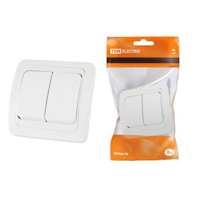 Выключатель 2-кл. 10А белый "Валдай" TDM Выключатель 2-кл. 10А белый "Валдай" TDM