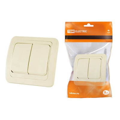 Выключатель 2-кл. 10А сл. кость "Валдай" TDM Выключатель 2-кл. 10А сл. кость "Валдай" TDM