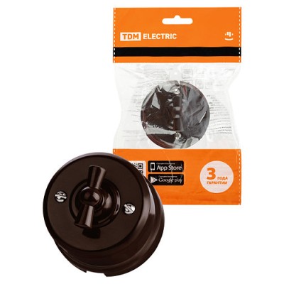 Выключатель поворотный 2-кл. с ручкой (бантик) 10А коричневый «Виви» TDM Выключатель поворотный 2-кл. с ручкой (бантик) 10А коричневый «Виви» TDM