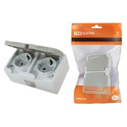 Розетка двойная 2П+З (горизонтальная) открытой установки IP54 16А серая "Вуокса" TDM