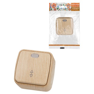 Переключатель на 2 направления 1-кл. открытой установки с подсветкой IP20 10А, сосна "Дача" Народная Переключатель на 2 направления 1-кл. открытой установки с подсветкой IP20 10А, сосна "Дача" Народная