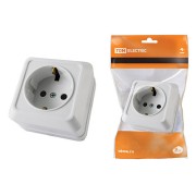 Розетка 2П+З открытой установки IP20 16А, белая "Ладога" TDM