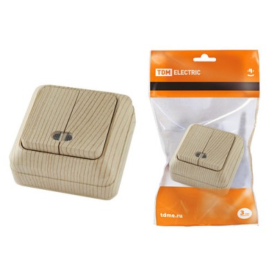 Выключатель 2-кл. открытой установки с подсветкой IP20 10А, сосна "Ладога" TDM Выключатель 2-кл. открытой установки с подсветкой IP20 10А, сосна "Ладога" TDM