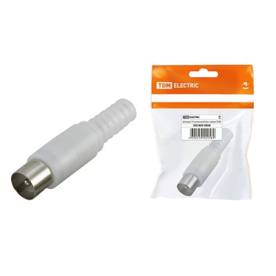 Штекер TV антенный пласт. без пайки белый, инд. упаковка TDM Штекер TV антенный пласт. без пайки белый, инд. упаковка TDM