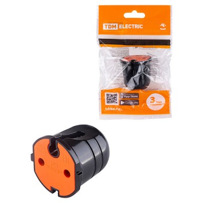 Кабельная розетка б/з черная с красной вставкой 10А 250B чернаяTDM Кабельная розетка б/з черная с красной вставкой 10А 250B чернаяTDM