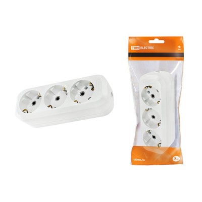 Колодка розеточная 3 гнезда 2П+3 16А 250В белая TDM Колодка розеточная 3 гнезда 2П+3 16А 250В белая TDM