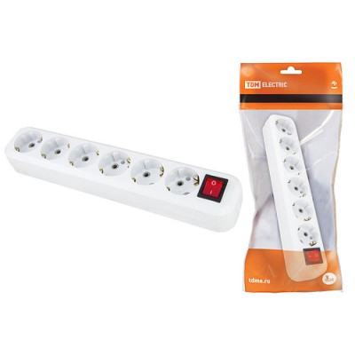 Колодка розеточная 6 гнезд 2П+З с выключателем16А 250В белая TDM Колодка розеточная 6 гнезд 2П+З с выключателем16А 250В белая TDM