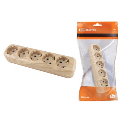 Колодка розеточная 5 гнезд 2П+3 16А 250В "Эко" (сосна) TDM Колодка розеточная 5 гнезд 2П+3 16А 250В "Эко" (сосна) TDM