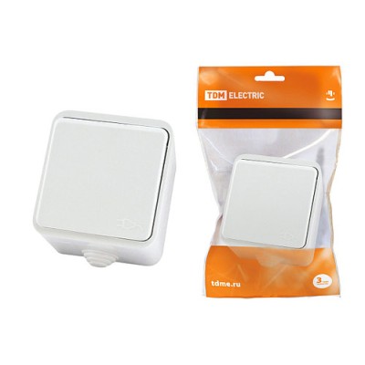 Розетка 2П+З OУ с крышкой IP44 16А белая "Орель" TDM Розетка 2П+З OУ с крышкой IP44 16А белая "Орель" TDM