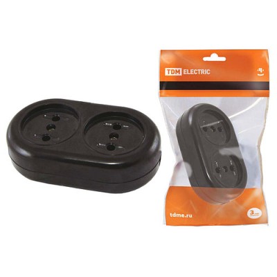 Розеточная колодка 2 гнезда 2П 16А макс. 250B "Ретро" (карболит) TDM Розеточная колодка 2 гнезда 2П 16А макс. 250B "Ретро" (карболит) TDM