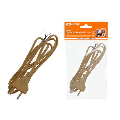 Шнур с плоской вилкой ШУ02 ШВВП 2х0,75мм2 1,7 м. бронза TDM Шнур с плоской вилкой ШУ02 ШВВП 2х0,75мм2 1,7 м. бронза TDM