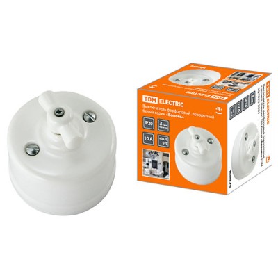 Выключатель фарфоровый поворотный с ручкой (бантик) 10А белый «Болонь» TDM Выключатель фарфоровый поворотный с ручкой (бантик) 10А белый «Болонь» TDM