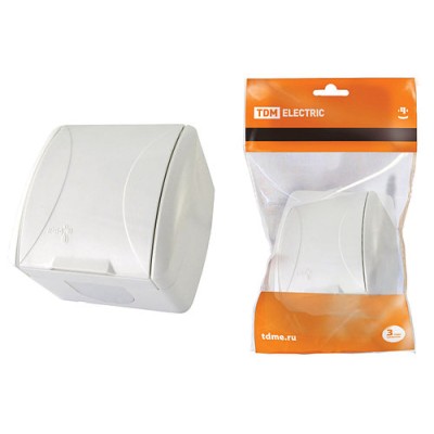 Розетка 2П+З открытой установки IP54 16А с крышкой белая "Селигер" TDM Розетка 2П+З открытой установки IP54 16А с крышкой белая "Селигер" TDM