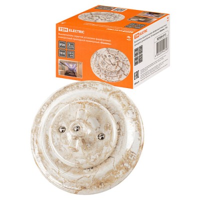 Выключатель скрытой установки фарфоровый поворотный проходной с ручкой (бантик) 10А мраморный «Болонь» TDM Выключатель скрытой установки фарфоровый поворотный проходной с ручкой (бантик) 10А мраморный «Болонь» TDM