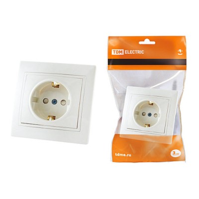 Розетка 2П+З с защ. шт. 16А 250В белая "Таймыр" TDM Розетка 2П+З с защ. шт. 16А 250В белая "Таймыр" TDM